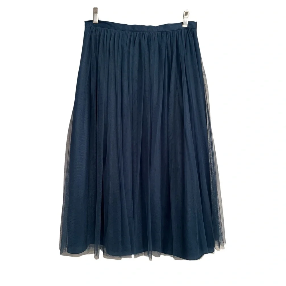 Jenny Yoo Collection Tull Layered Dark Teal Blue Midi Maxi Long Skirt Size 8 - Picture 2 of 4